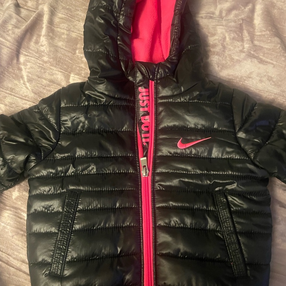 Nike Kids Black and Pink Puffer Jacket
